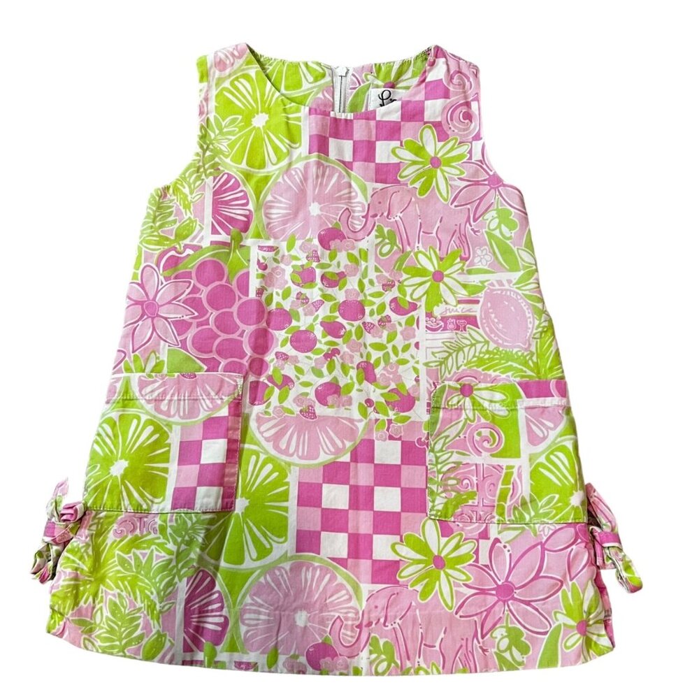 Lilly Pulitzer Vintage White Label Shift Dress Juice Stand Patch Elephant Pink